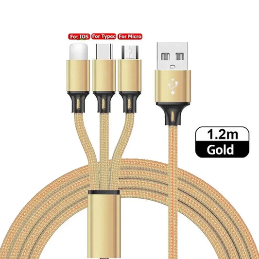 3-in-1 USB Cable: Micro USB & Type C Fast Charging Cord