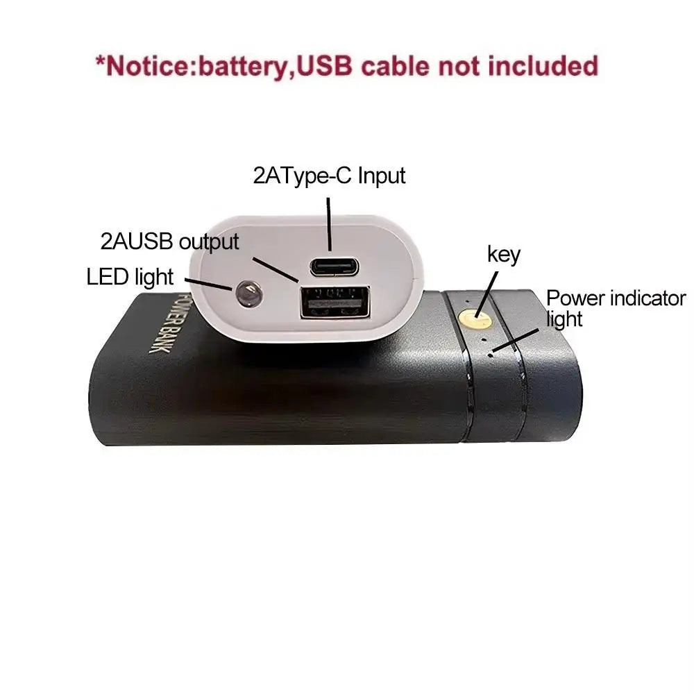 DIY Power Bank Box: 5V 2A 6000mAh 2X 18650 USB Type-C Battery Charger Case (Batteries Not Included)