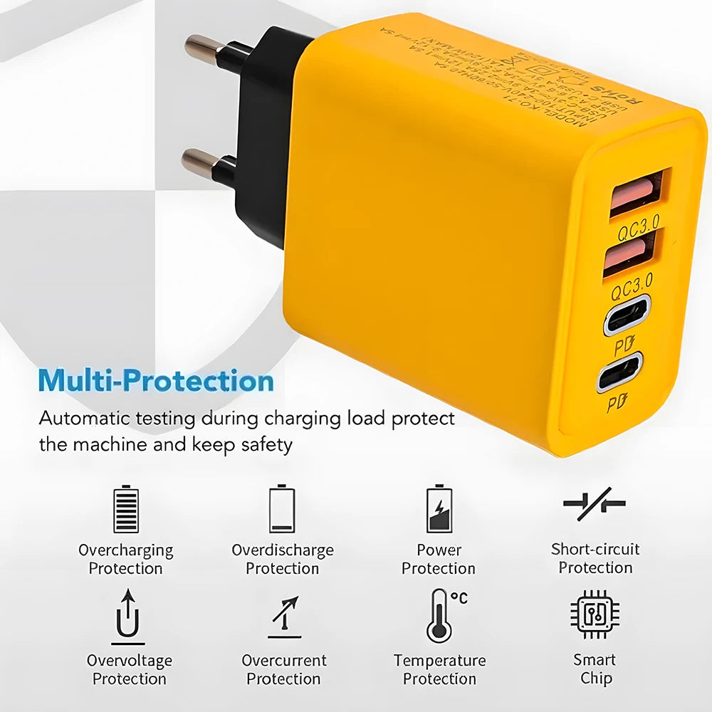 4-Port USB C PD Charger with Quick Charge 3.0