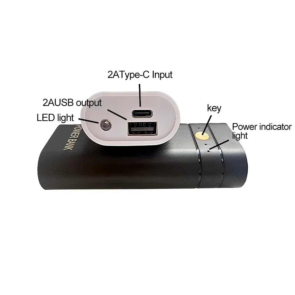 DIY Power Bank Box: 5V 2A 6000mAh 2X 18650 USB Type-C Battery Charger Case (Batteries Not Included)