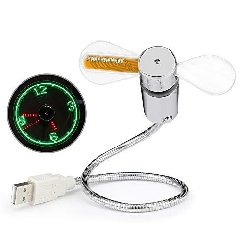 USB Clock Fan with Real-Time Clock & Temperature Display – Night Light USB Gadget for Laptop & PC