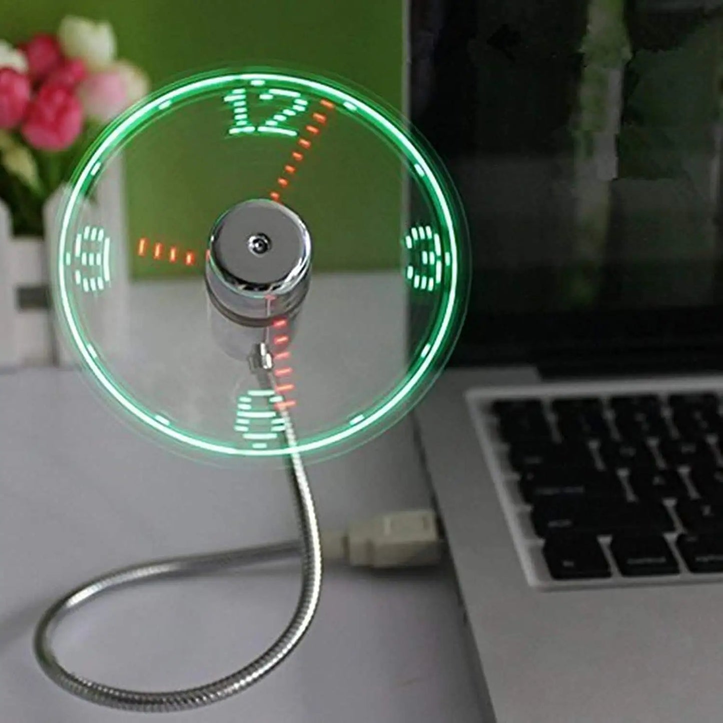 USB Clock Fan with Real-Time Clock & Temperature Display – Night Light USB Gadget for Laptop & PC